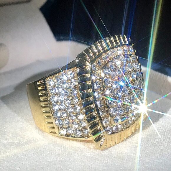 🔥Luxury Big Crystal Rhinestone CZ Wedding Iced Out Gold Plated Ring,UNVN12392 - Picture 8 of 12